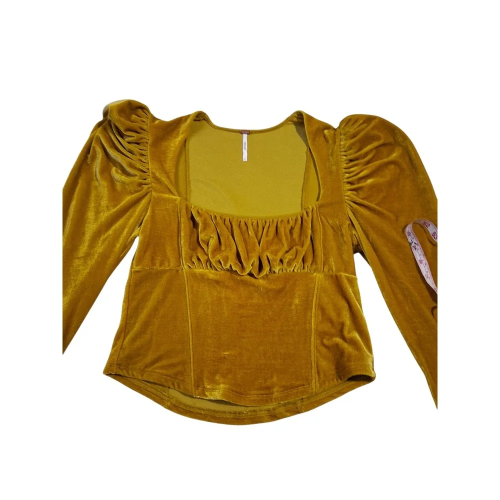 Y2k Free‎ people Babydoll Milkmaid Womens size Large Velvet Fairygrunge Puff Top - Picture 3 of 12